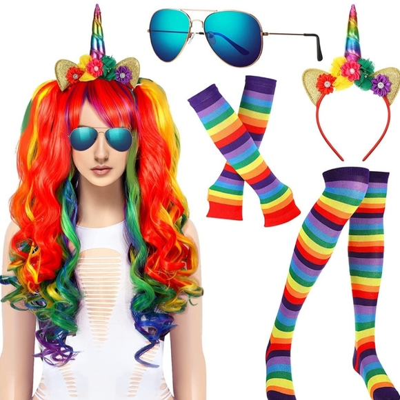 New Cosplay Halloween Rainbow Wig Accessories Set - Picture 2 of 3